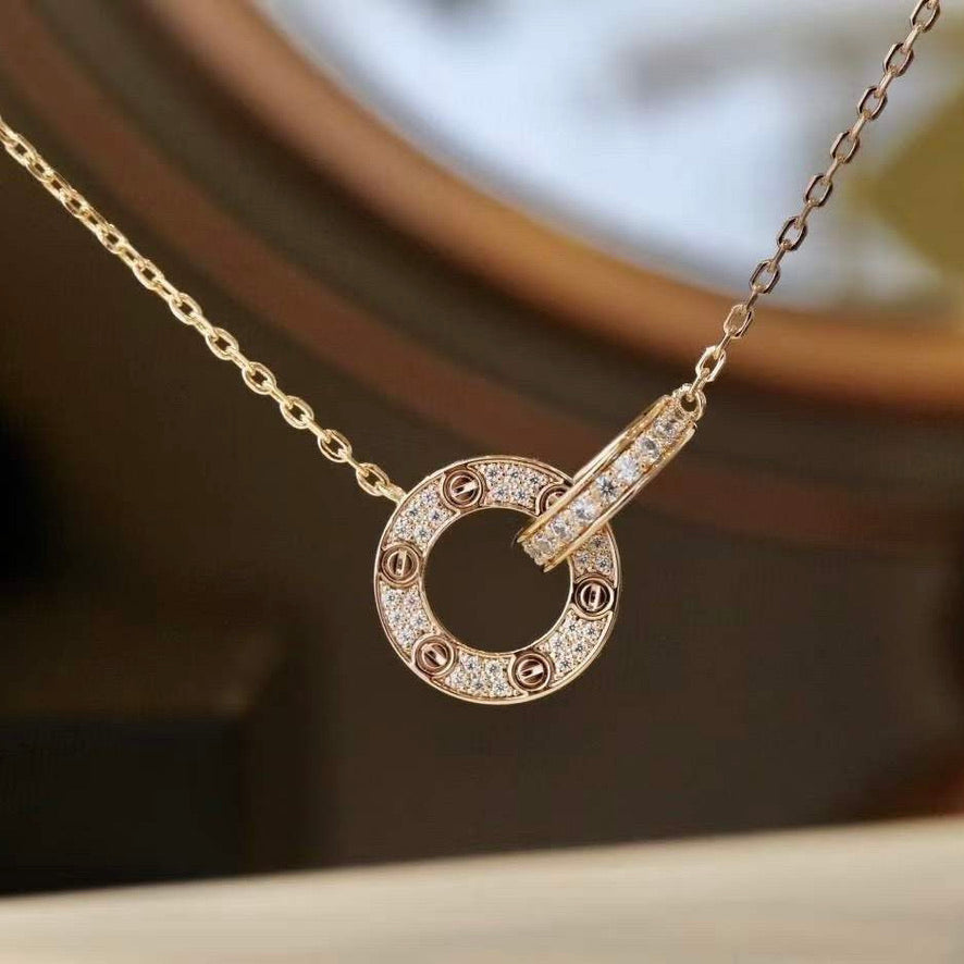 [Vintora]LOVE 7.6MM NECKLACE ROSE GOLD AND SILVER  FULL DIAMOND