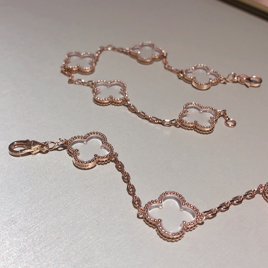 [?Vintora]CLOVER 5 MOTIF ROCK CRYSTAL BRACELET