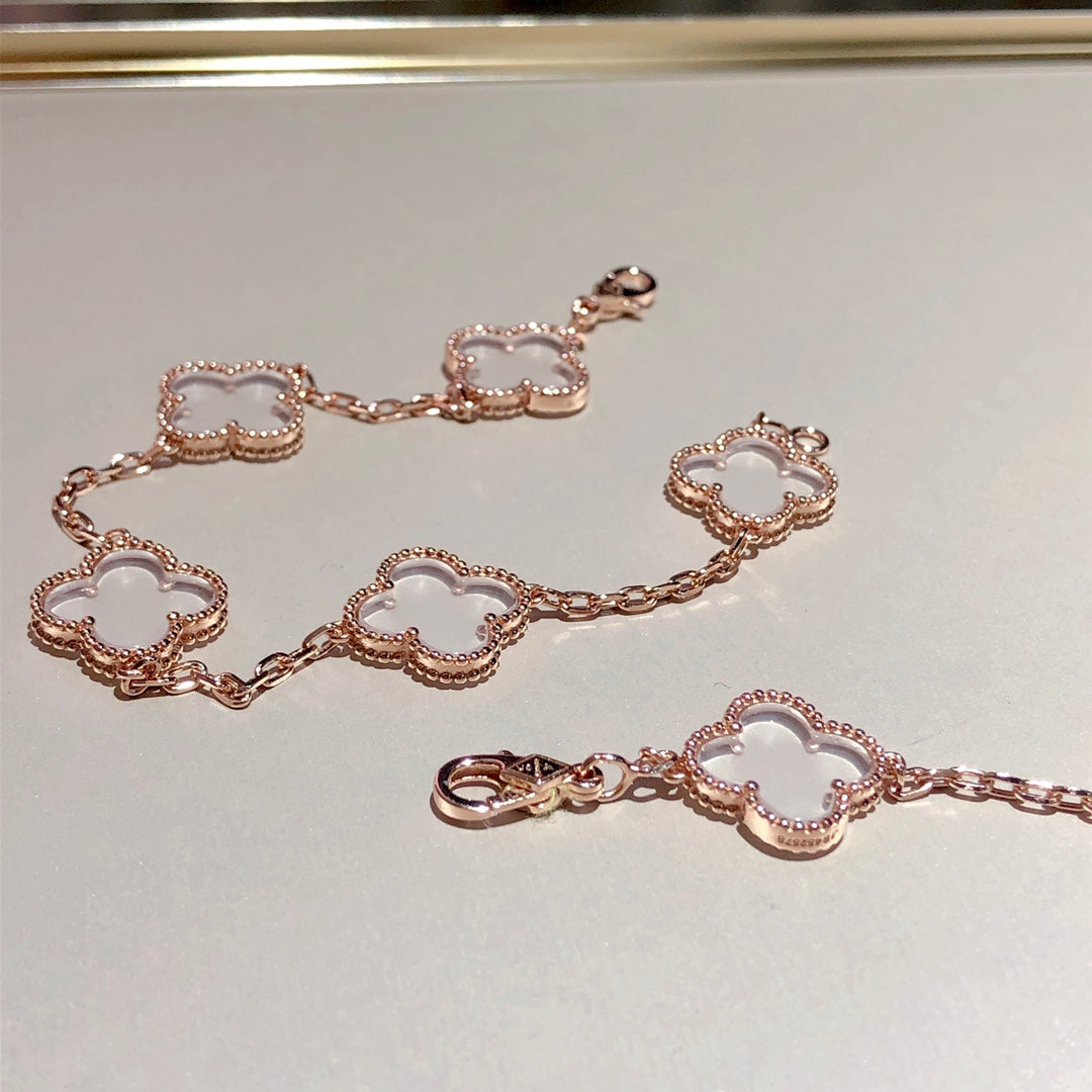 [?Vintora]CLOVER 5 MOTIF ROCK CRYSTAL BRACELET