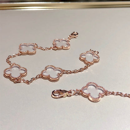 [?Vintora]CLOVER 5 MOTIF ROCK CRYSTAL BRACELET