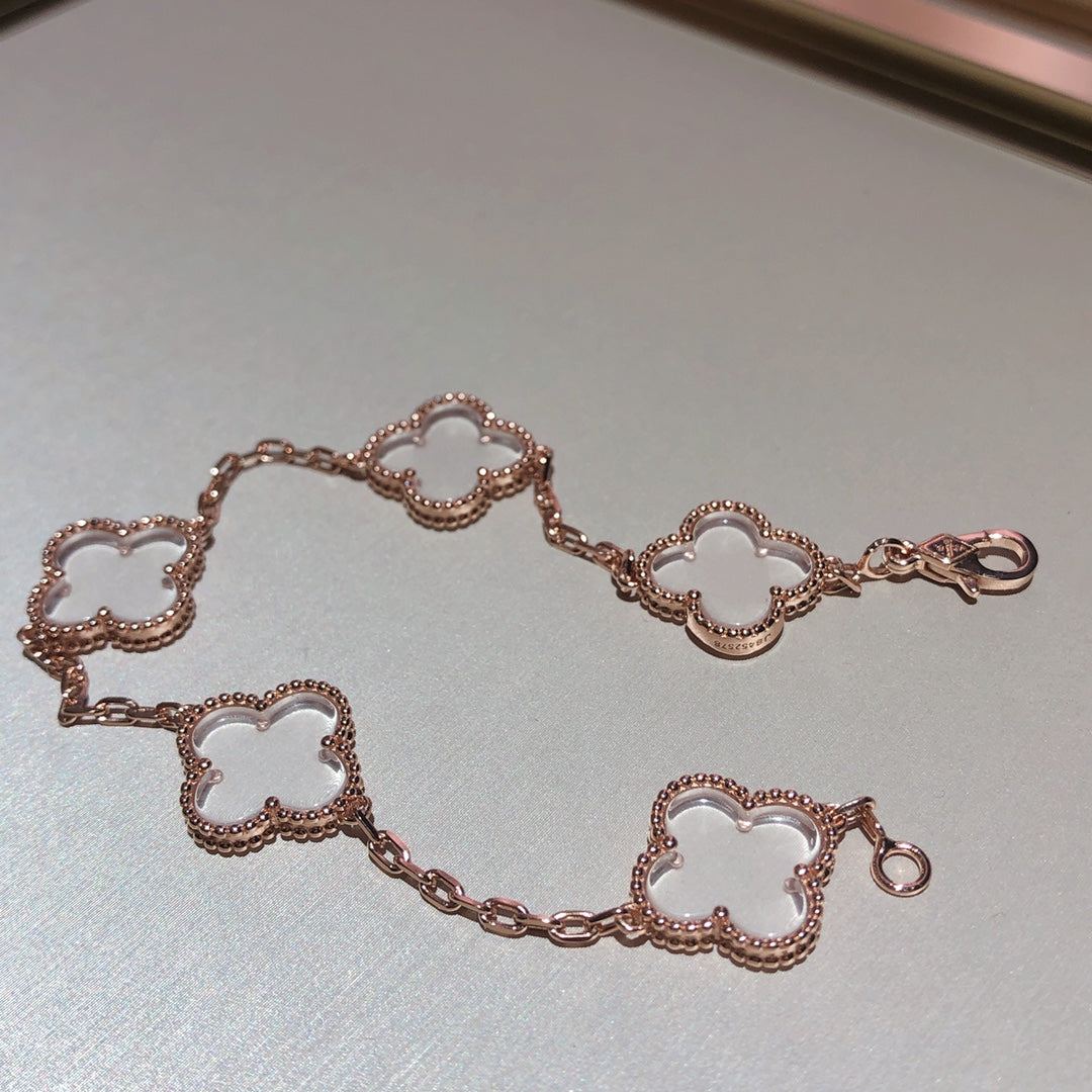 [?Vintora]CLOVER 5 MOTIF ROCK CRYSTAL BRACELET