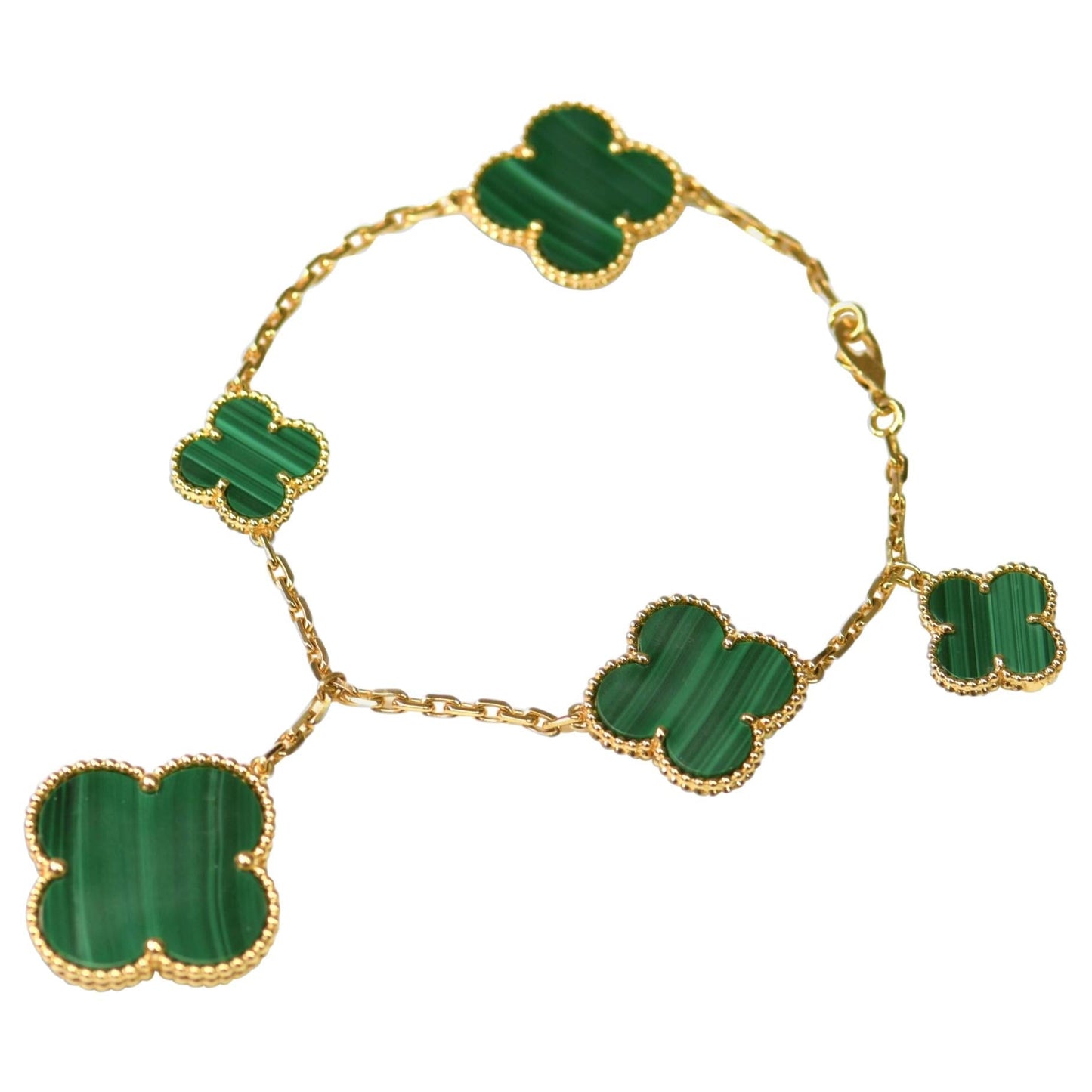 [Vintora]BRACELET MAGIQUE TRÈFLE MALACHITE OR 5 MOTIFS