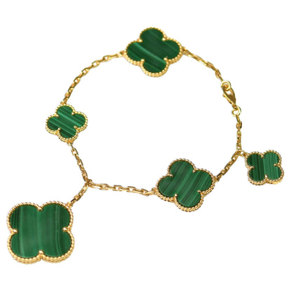[Vintora]BRACELET MAGIQUE TRÈFLE MALACHITE OR 5 MOTIFS