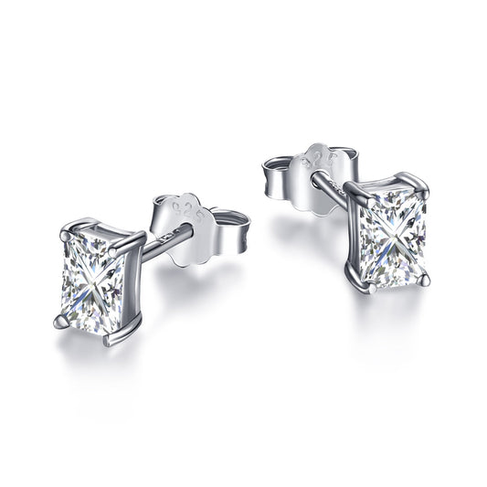 [Vintora Jewelry]Stylish Shiny Rectangular Center Stone Stud Earrings