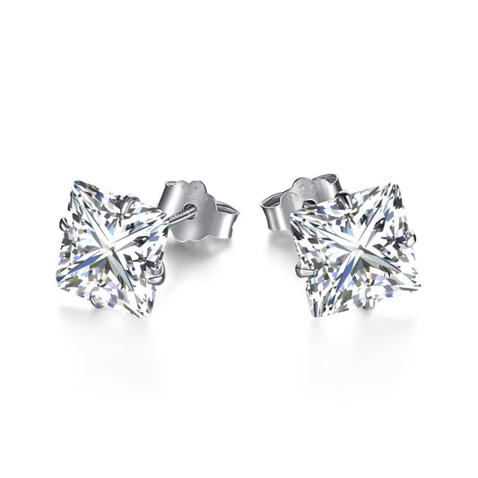 [Vintora Jewelry]Stylish Shiny Square Center Stone Stud Earrings