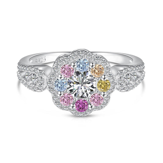 [Vintora Jewelry]Delicate Colorful Round Cut Flower Shape Wedding Ring