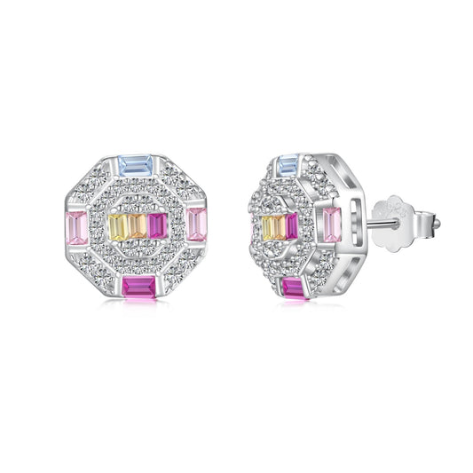 [Vintora Jewelry]Ornate Colorful Octagon Shape Daily Earrings
