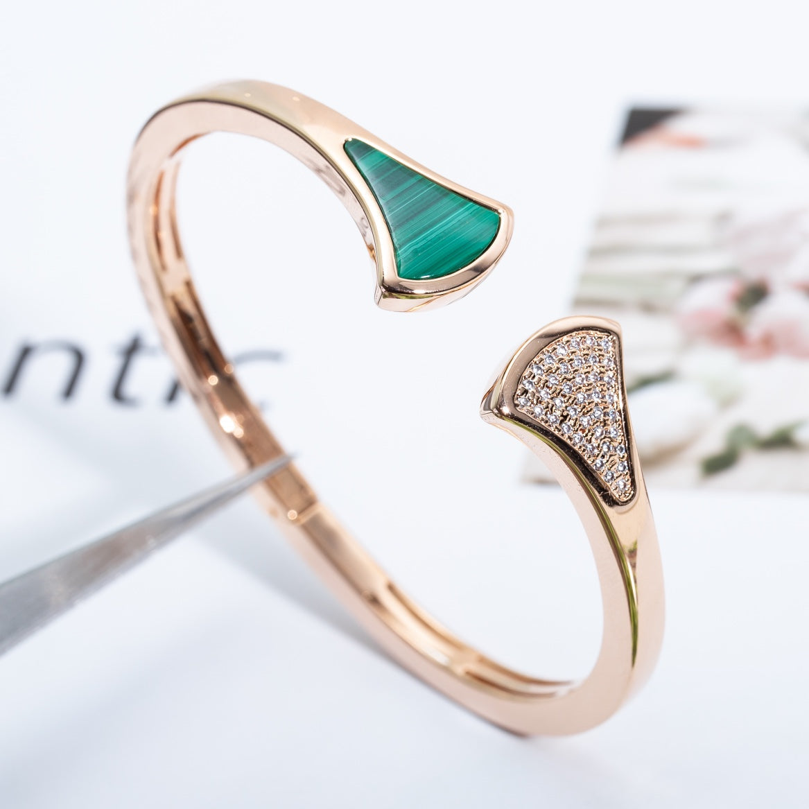 [Vintora]DREAM BRACELET OPEN MALACHITE PINK GOLD