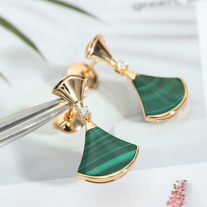 [Vintora]DREAM MALACHITE PINK GOLD EARRINGS