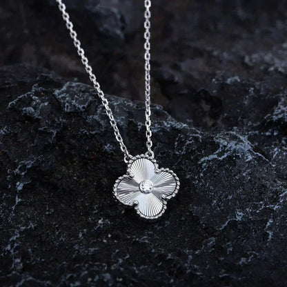 [Vintora]CLOVER  15MM DIAMOND LASER NECKLACE SILVER