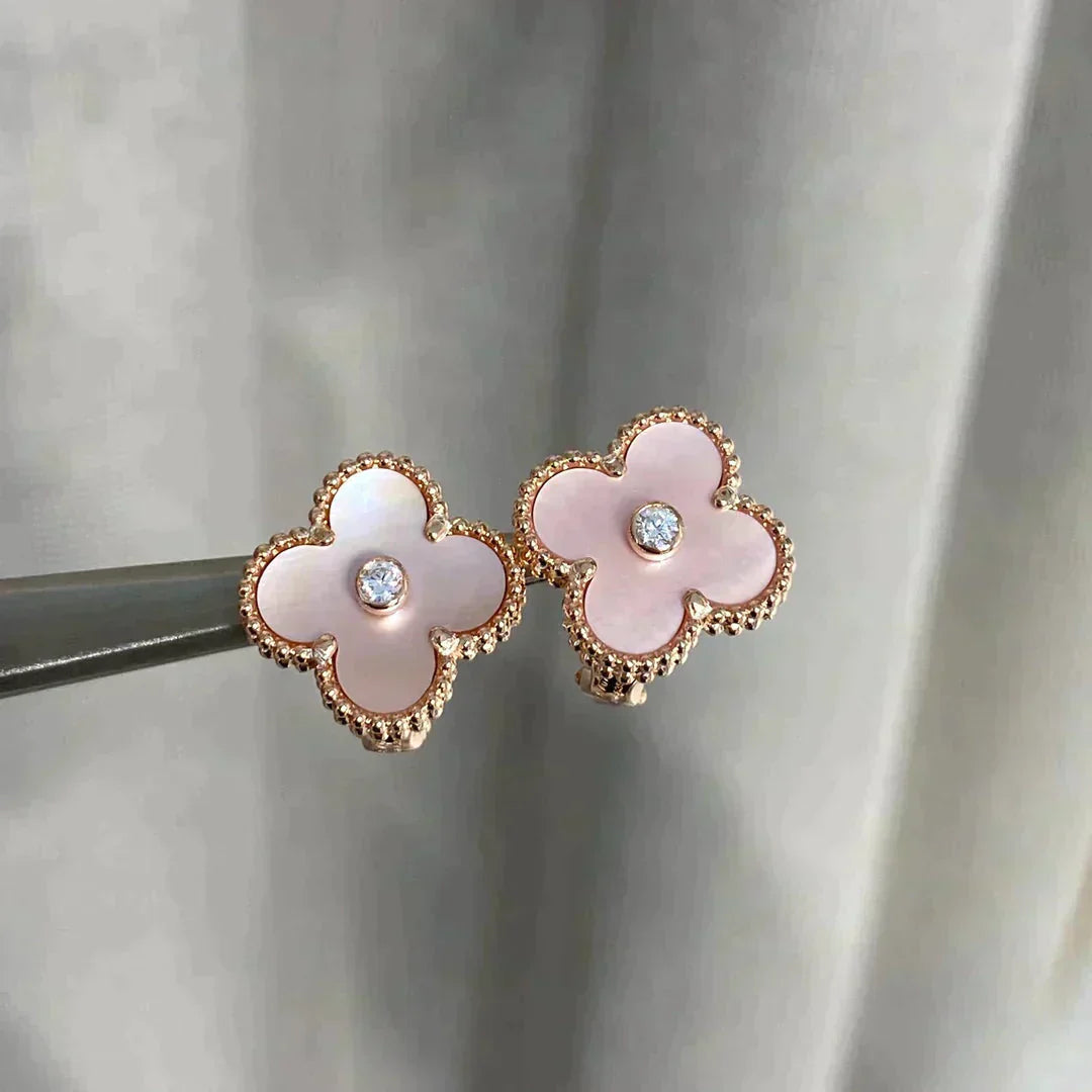 [Vintora]CLOVER MEDIUM 1 MOTIFS  PINK MOP DIAMOND EARRINGS