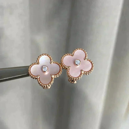 [Vintora]CLOVER MEDIUM 1 MOTIFS  PINK MOP DIAMOND EARRINGS