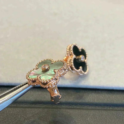 [Vintora]CLOVER MEDIUM 1 MOTIFS GRAY MOP  DIAMOND EARRINGS