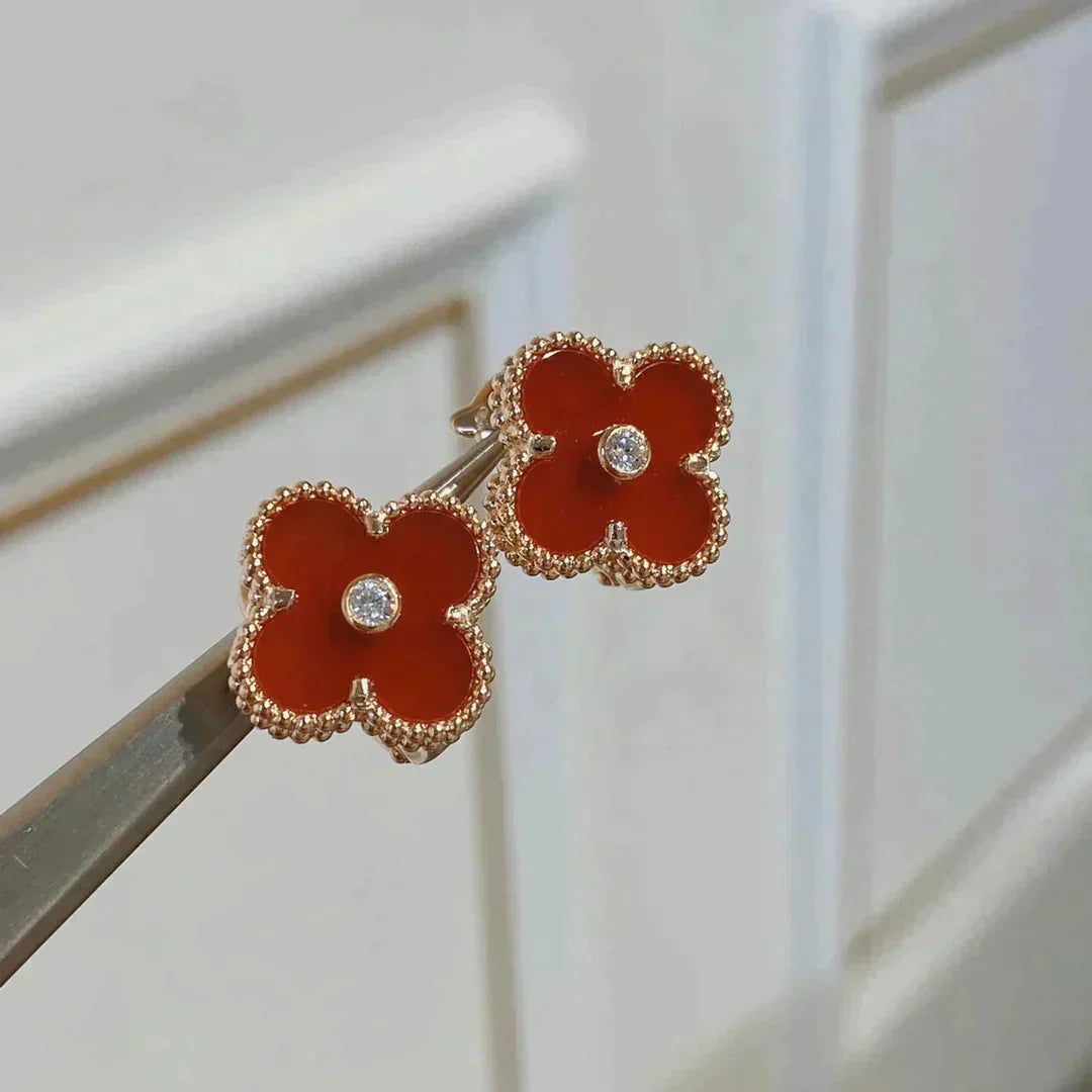 [Vintora]CLOUS D'OREILLES CLOVER MEDIUM 1 MOTIFS CORNALINE DIAMANT