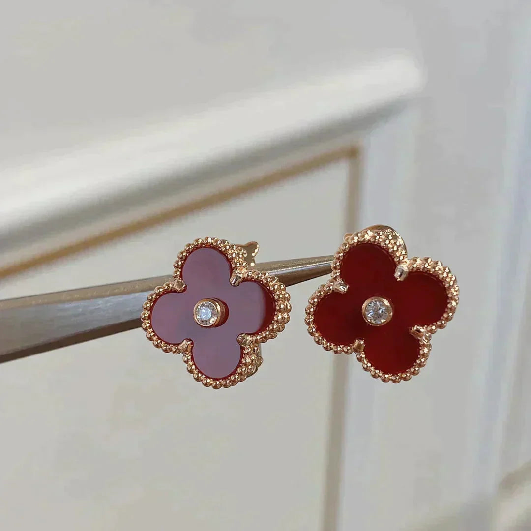 [Vintora]CLOUS D'OREILLES CLOVER MEDIUM 1 MOTIFS CORNALINE DIAMANT