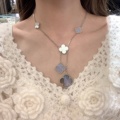 [Vintora]COLLIER TRÈFLE NACS CHALCEDOINE ARGENT 6 MOTIFS