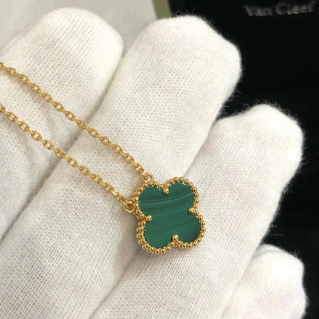 [Vintora]COLLIER FLEUR UNIQUE 15MM MALACHITE CLOVER