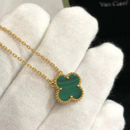 [Vintora]COLLIER FLEUR UNIQUE 15MM MALACHITE CLOVER