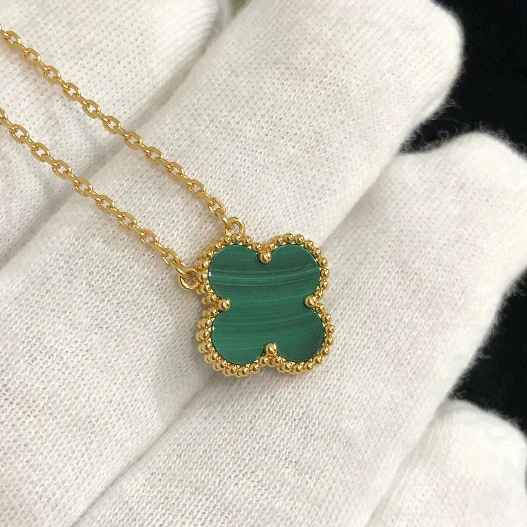 [Vintora]COLLIER FLEUR UNIQUE 15MM MALACHITE CLOVER