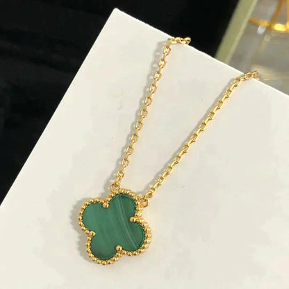 [Vintora]COLLIER FLEUR UNIQUE 15MM MALACHITE CLOVER