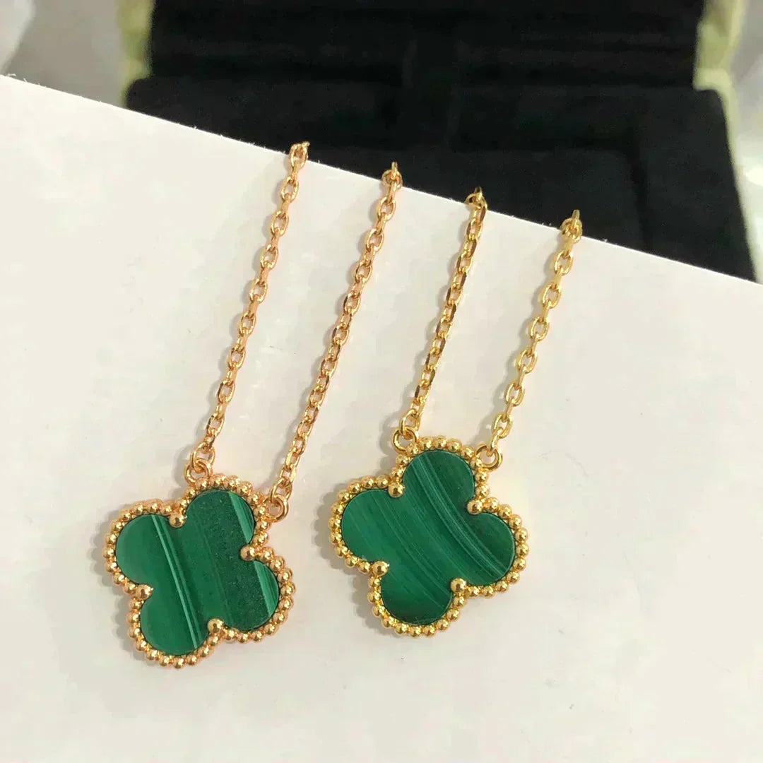 [Vintora]COLLIER FLEUR UNIQUE 15MM MALACHITE CLOVER
