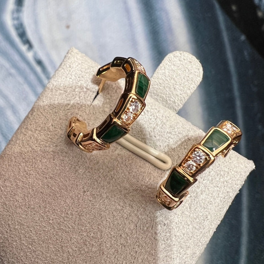 [Vintora]SERPENTI MALACHITE PINK GOLD EARRINGS