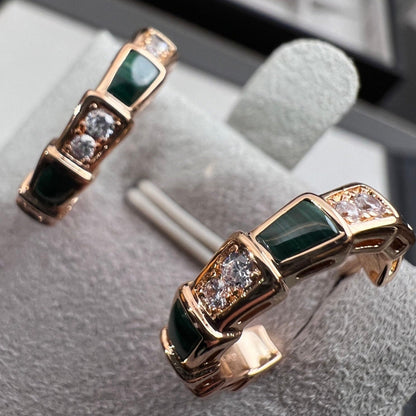 [Vintora]SERPENTI MALACHITE PINK GOLD EARRINGS