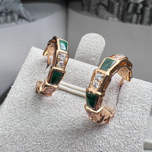 [Vintora]SERPENTI MALACHITE PINK GOLD EARRINGS