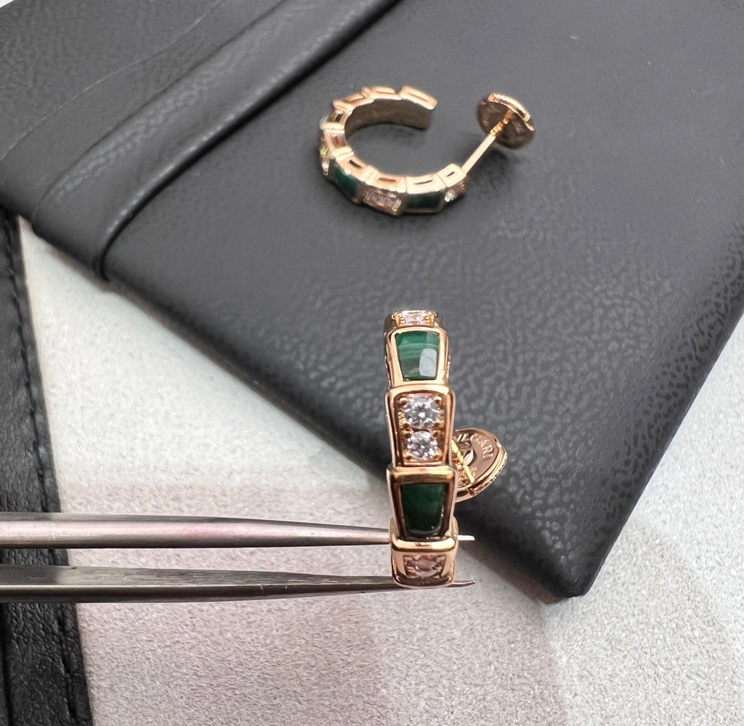 [Vintora]SERPENTI MALACHITE PINK GOLD EARRINGS
