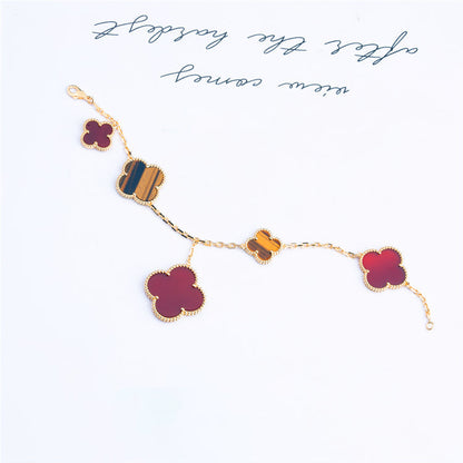 [Vintora]BRACELET CLOVER 5 MOTIFS CORNALINE OEIL DE TIGRE