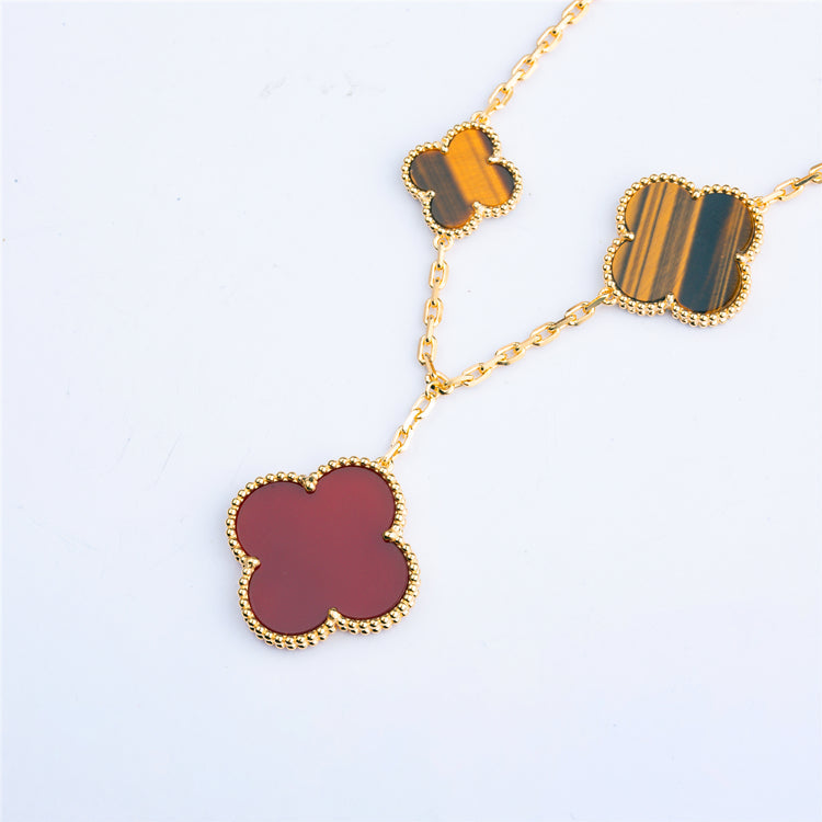 [Vintora]BRACELET CLOVER 5 MOTIFS CORNALINE OEIL DE TIGRE