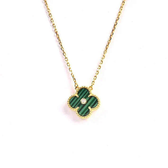 [Vintora]COLLIER TRÈFLE 15MM DIAMANT TURQUOISE