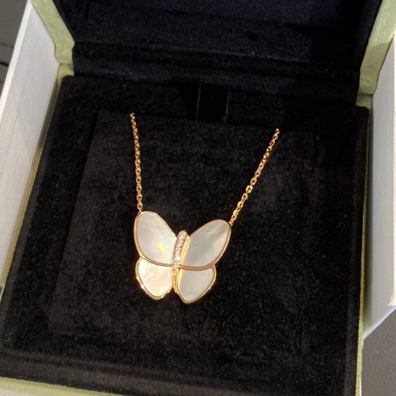 [Vintora]COLLIER PAPILLON OR NACRE DIAMANT