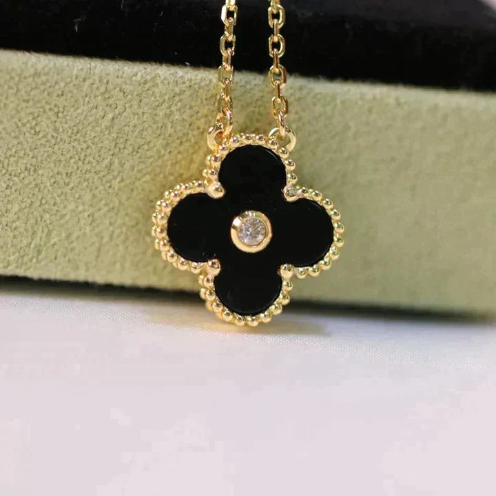 [Vintora]COLLIER TRÈFLE 15MM DIAMANT ONYX