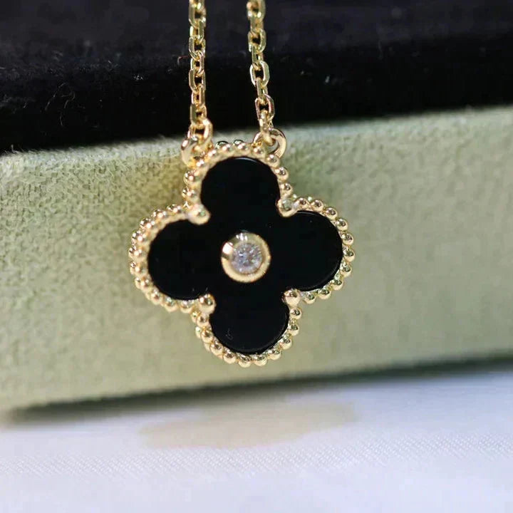 [Vintora]COLLIER TRÈFLE 15MM DIAMANT ONYX