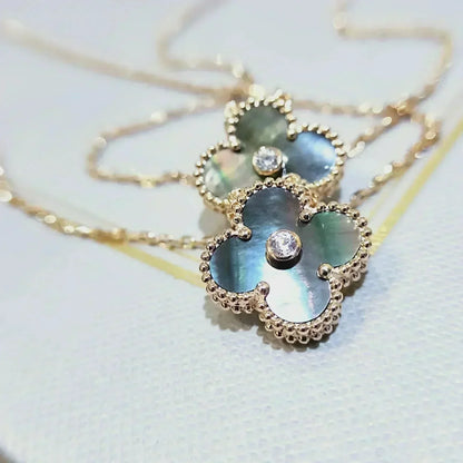 [Vintora]COLLIER TRÈFLE 15MM DIAMANT ET NACRE GRISE