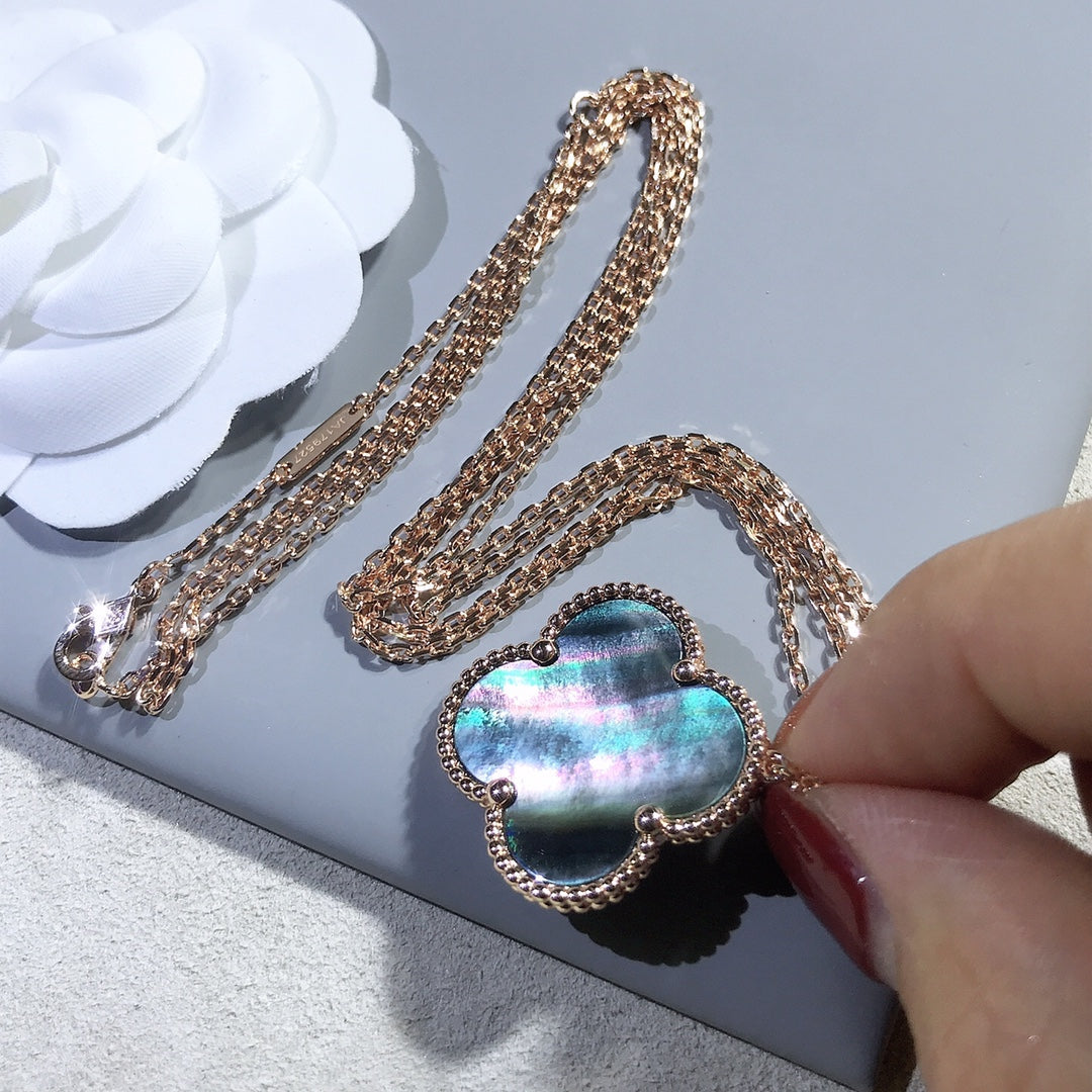 [Vintora]COLLIER GRAND TRÈFLE CLOVER 25 MM EN OR ET NACRE NOIRE
