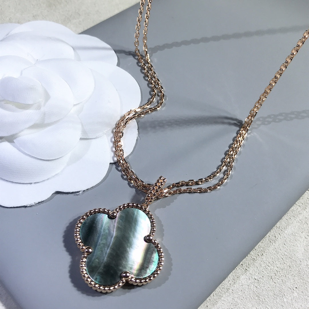 [Vintora]COLLIER GRAND TRÈFLE CLOVER 25 MM EN OR ET NACRE NOIRE