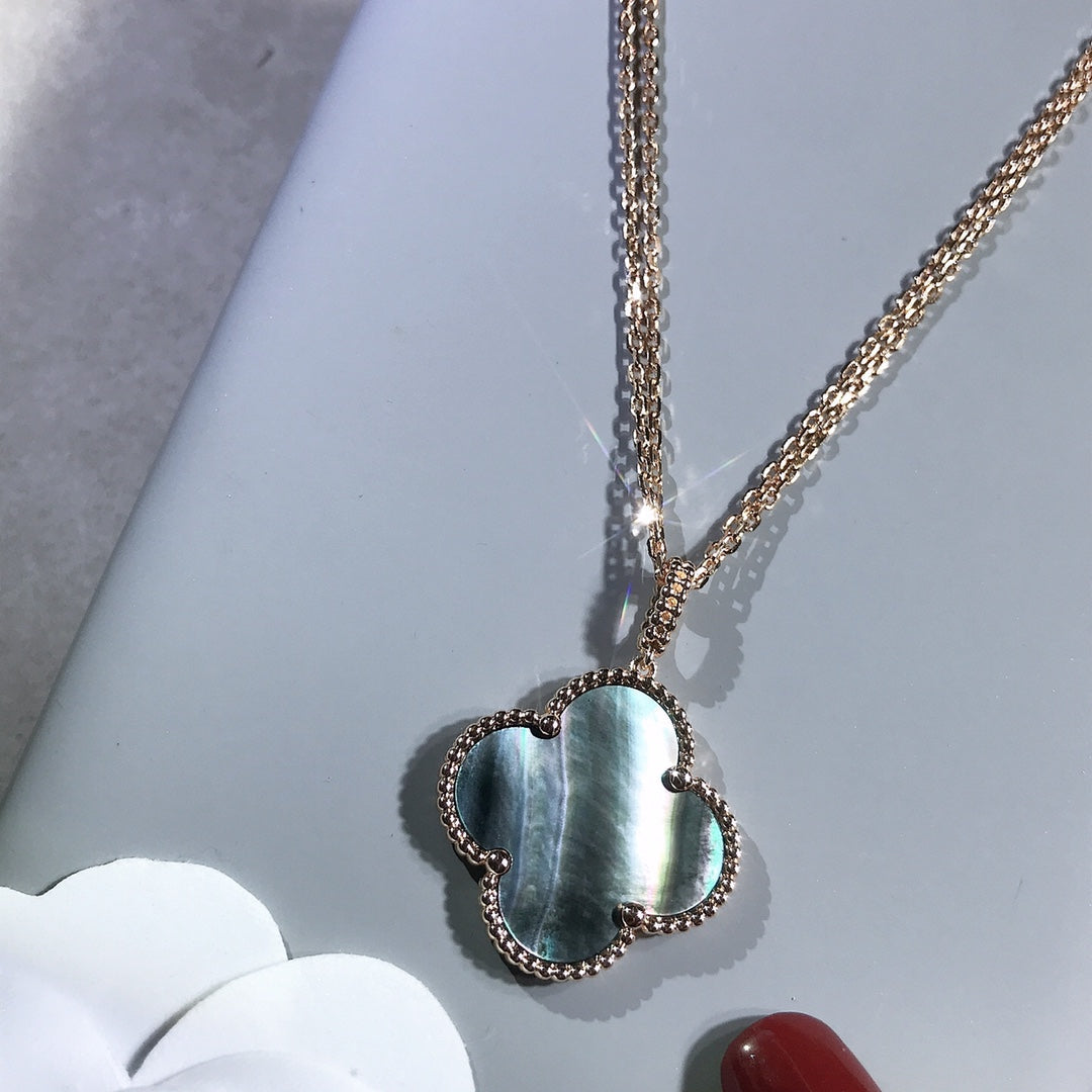 [Vintora]COLLIER GRAND TRÈFLE CLOVER 25 MM EN OR ET NACRE NOIRE