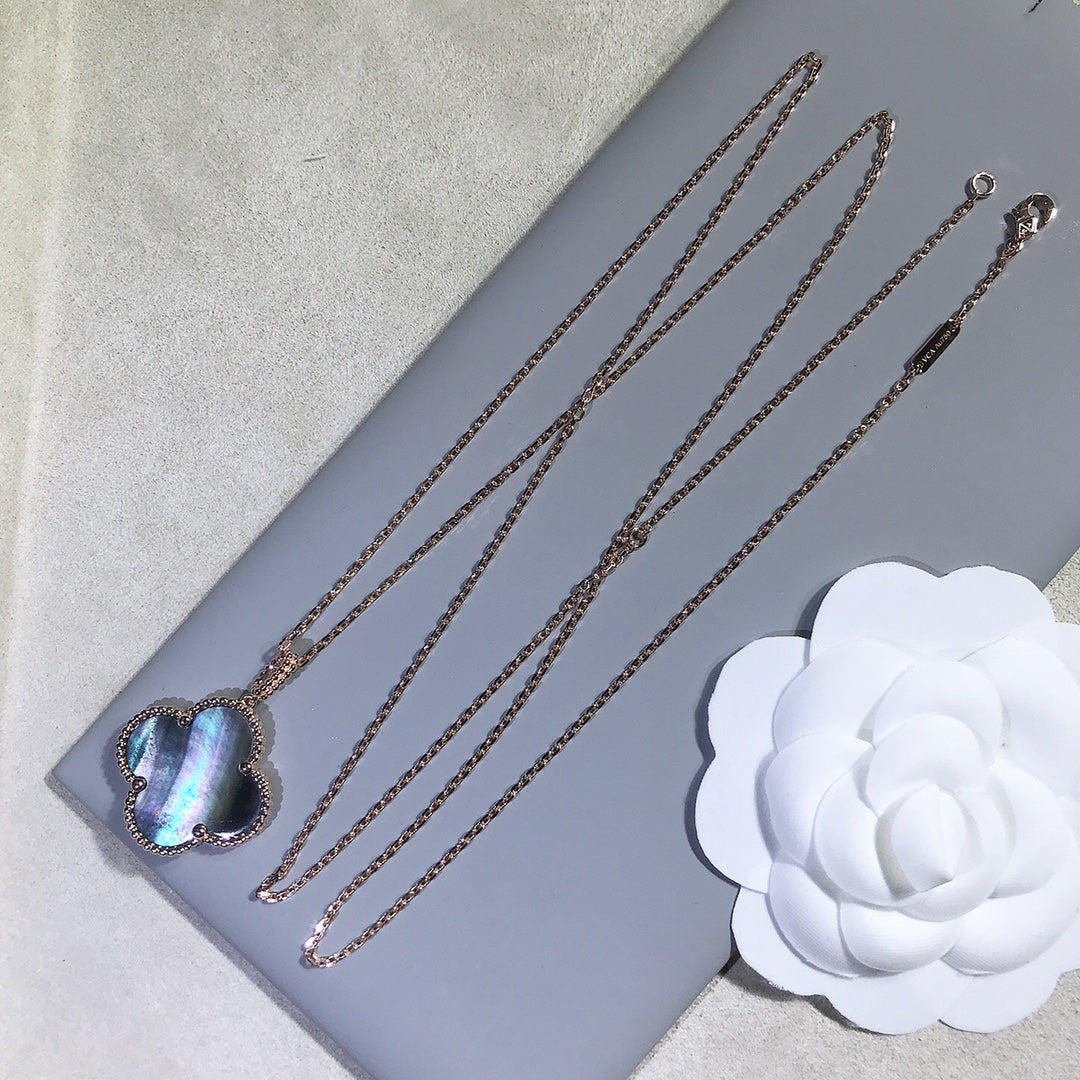 [Vintora]COLLIER GRAND TRÈFLE CLOVER 25 MM EN OR ET NACRE NOIRE