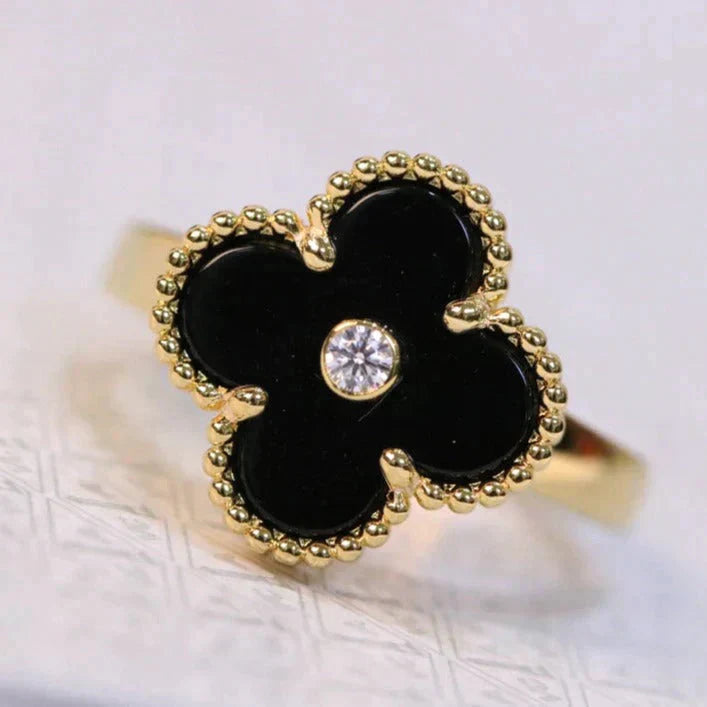 [Vintora]CLOVER ONYX RING GOLD DIAMOND