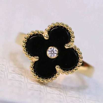 [Vintora]CLOVER ONYX RING GOLD DIAMOND