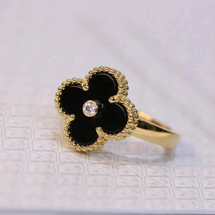[Vintora]CLOVER ONYX RING GOLD DIAMOND