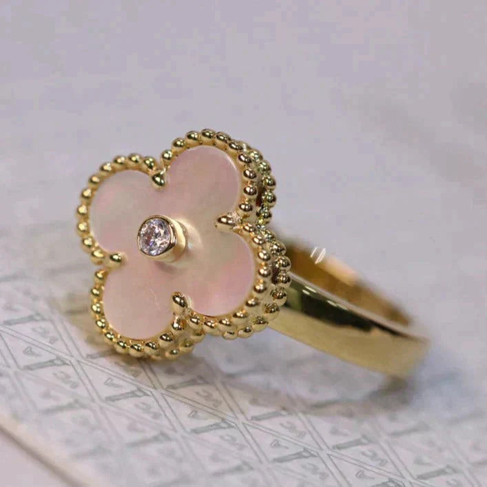 [Vintora]CLOVER PINK MOP RING GOLD DIAMOND