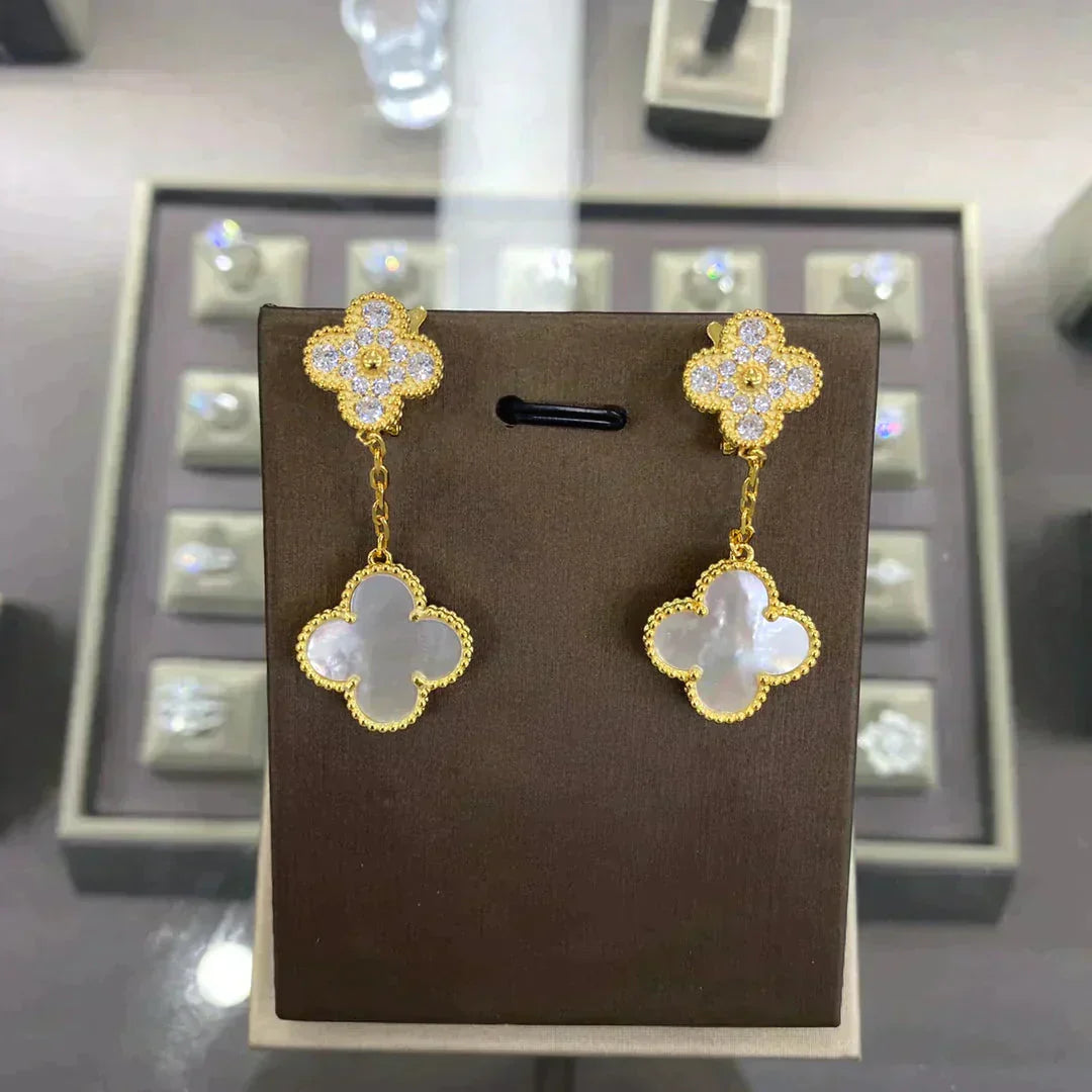 [Vintora]CLOVER  2 MOTIFS  DIAMOND  EARRINGS (MULTIPLE CHOICES?¡ä