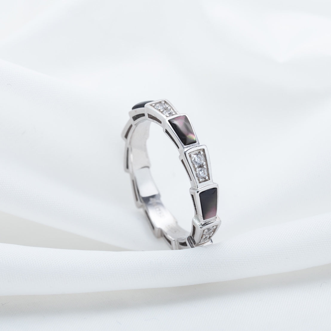 [Vintora]SERPENTI RING SILVER  DIAMOND BLACK MOP 3MM