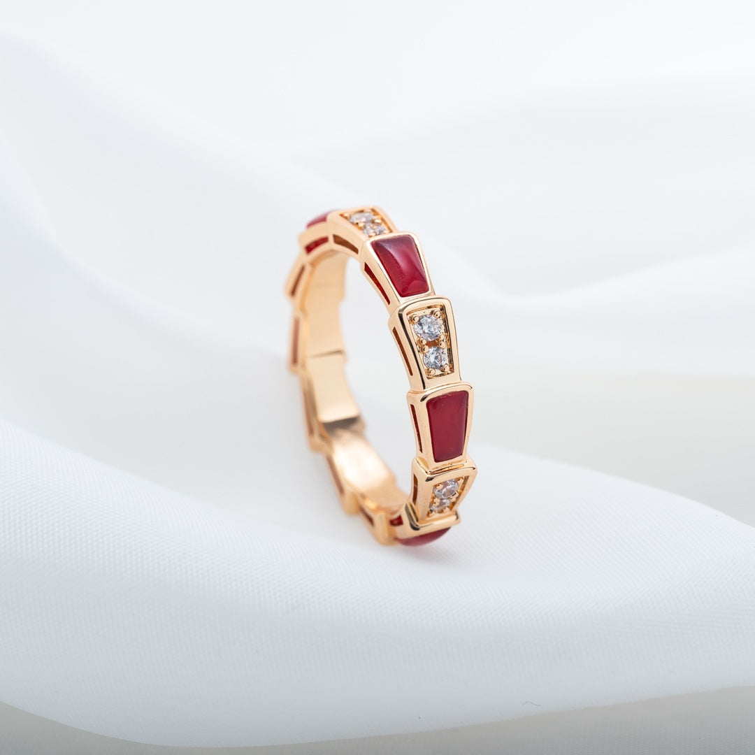 [Vintora]SERPENTI RING PINK GOLD CARNELIAN DIAMOND 3MM