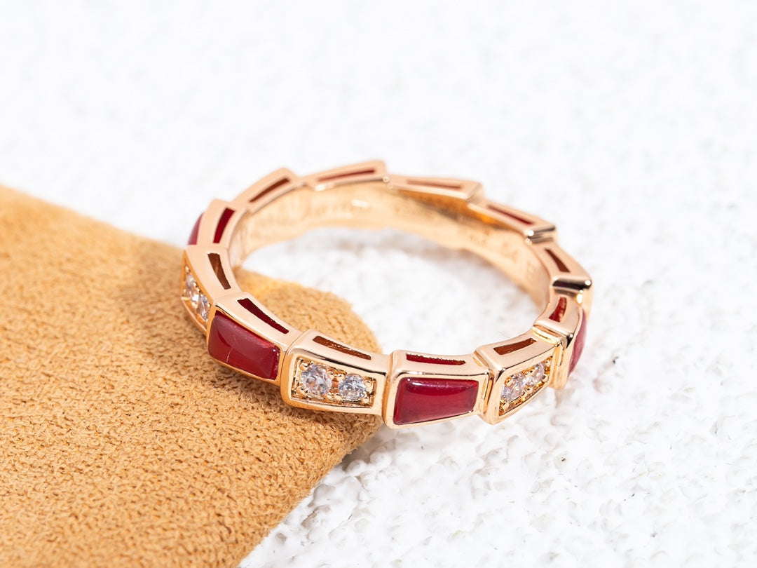 [Vintora]SERPENTI RING PINK GOLD CARNELIAN DIAMOND 3MM