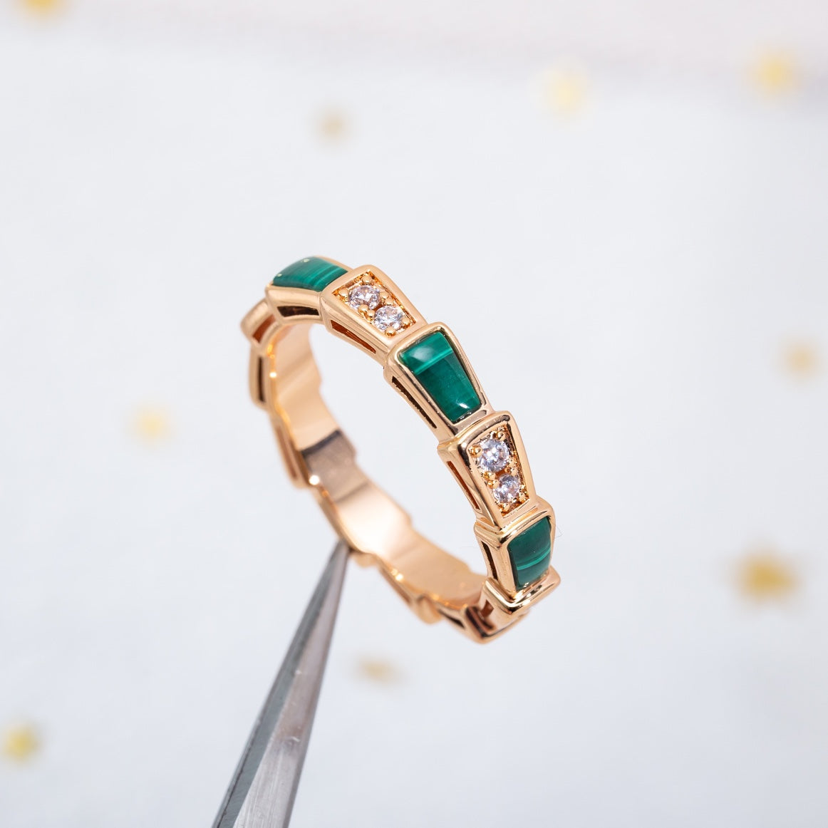 [Vintora]SERPENTI RING PINK GOLD MALACHITE DIAMOND 3MM