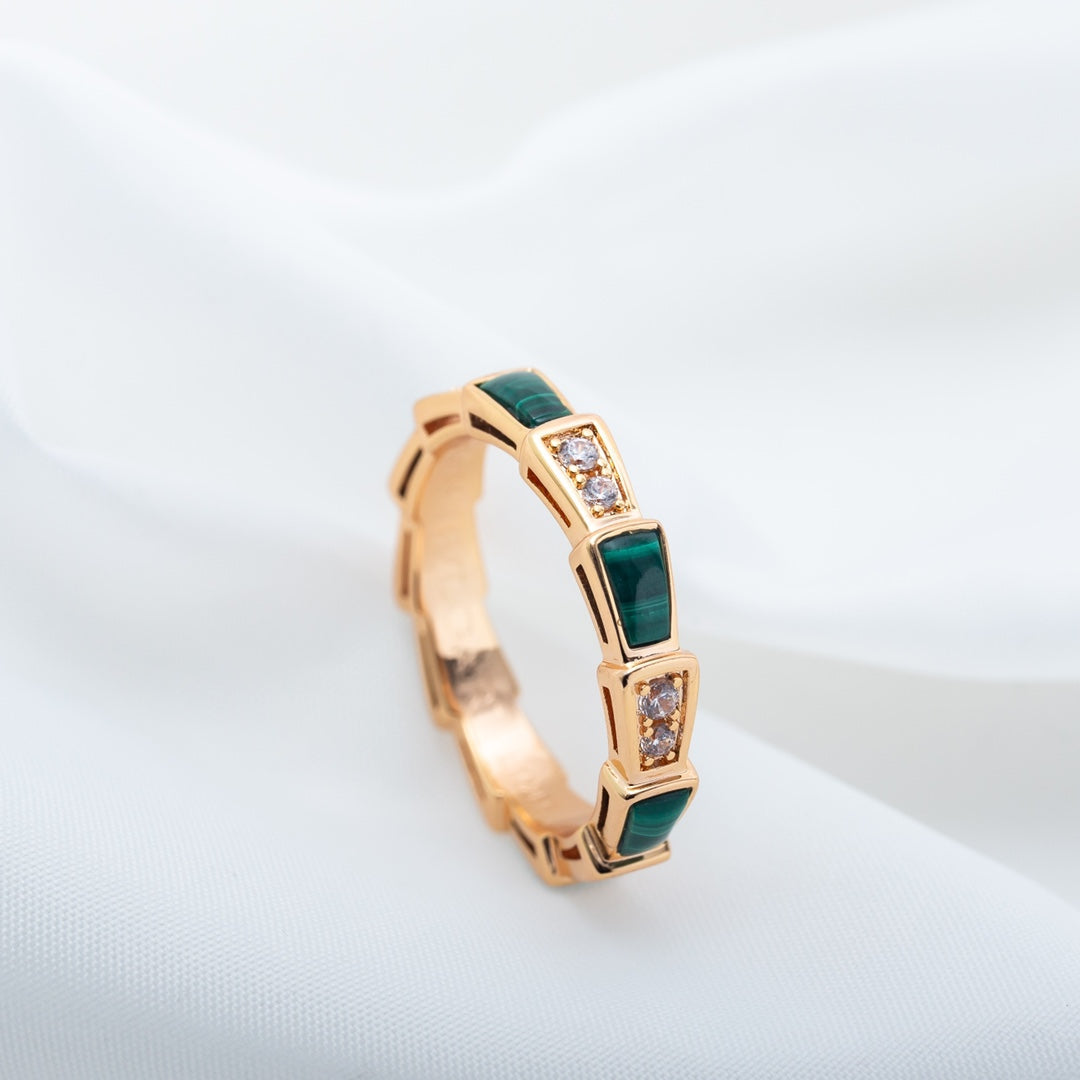 [Vintora]SERPENTI RING PINK GOLD MALACHITE DIAMOND 3MM